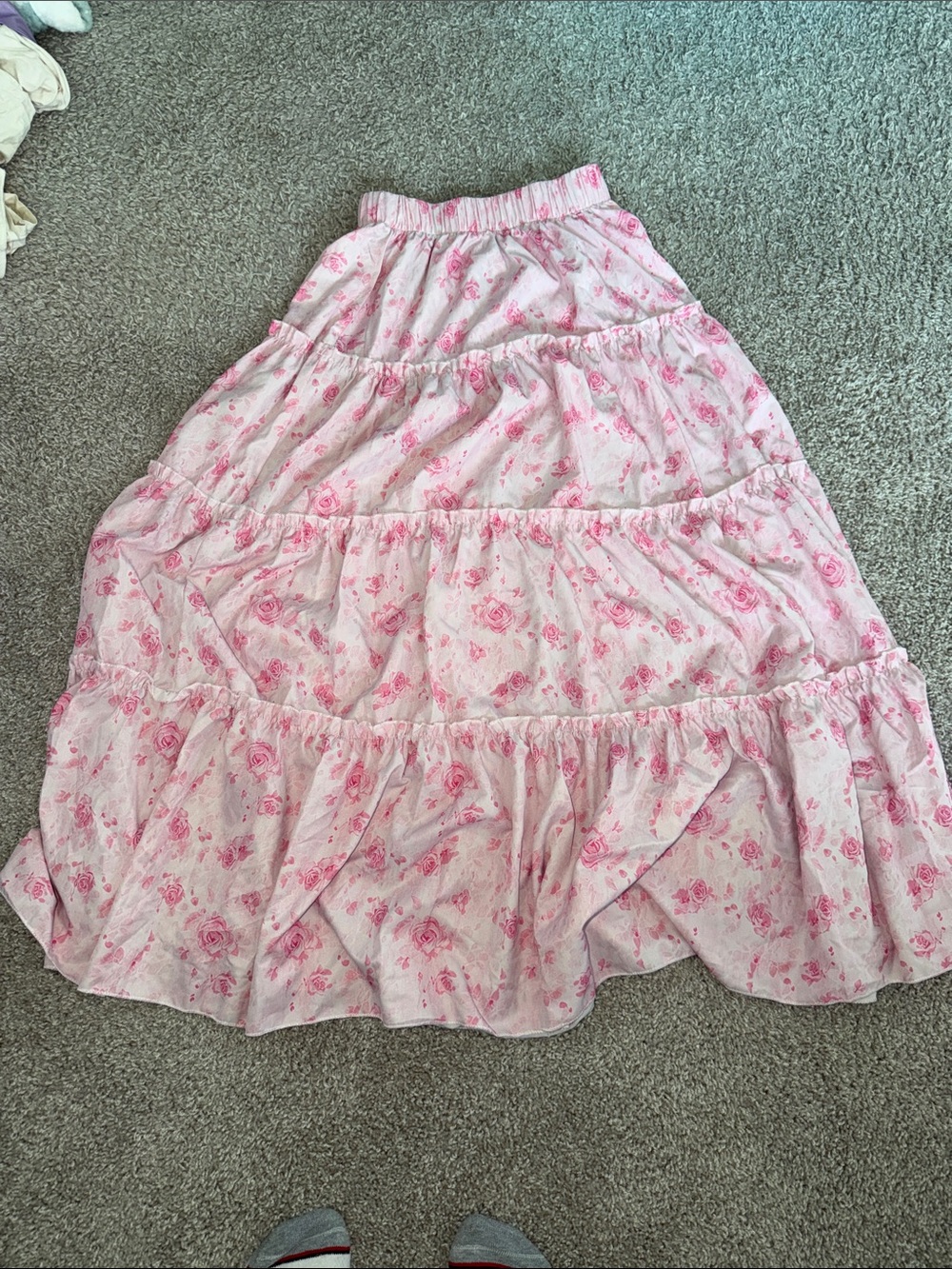 Floral Pink Tiered Maxi Skirt